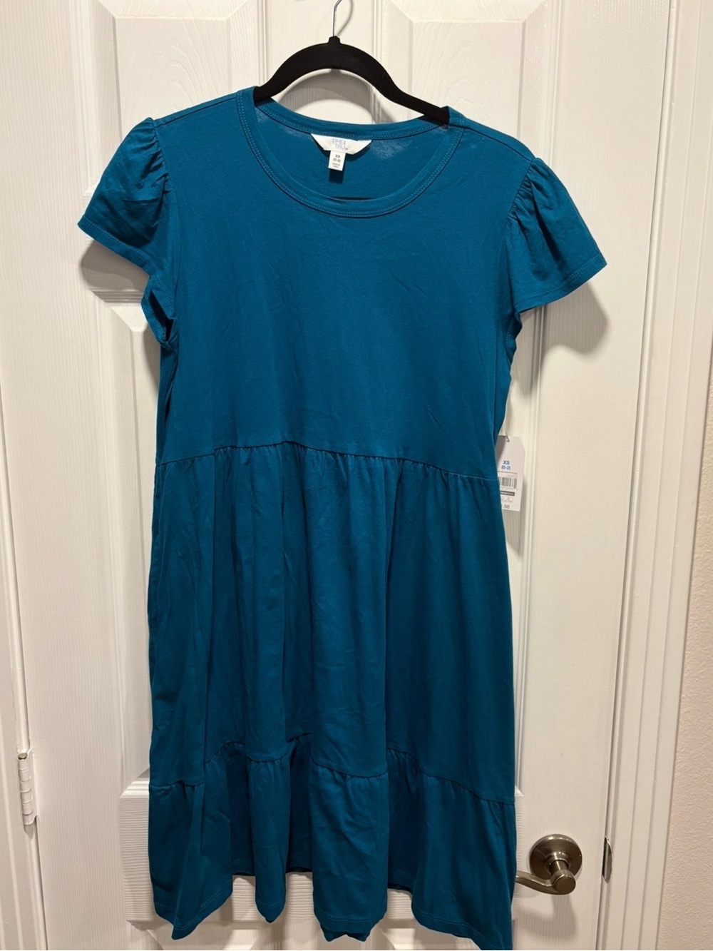 Time and Tru Teal Tiered Short-Sleeve Midi Dress